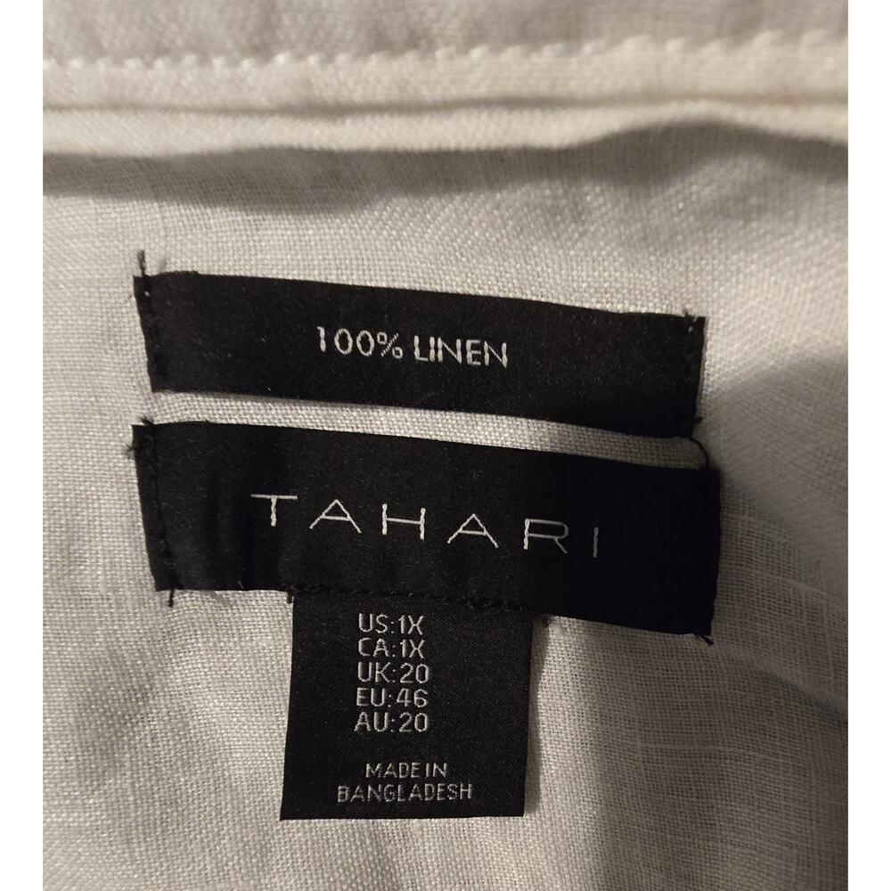 Tahari Womens White 100% Linen Tunic Shirt Roll Tab Long Sleeve Button Down 1X - Picture 7 of 8